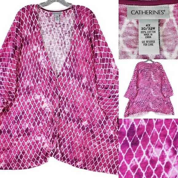 Catherines Cardigan Sweater Women’s Plus Size 4X 30/32W Mermaid Pink Button - Picture 1 of 10